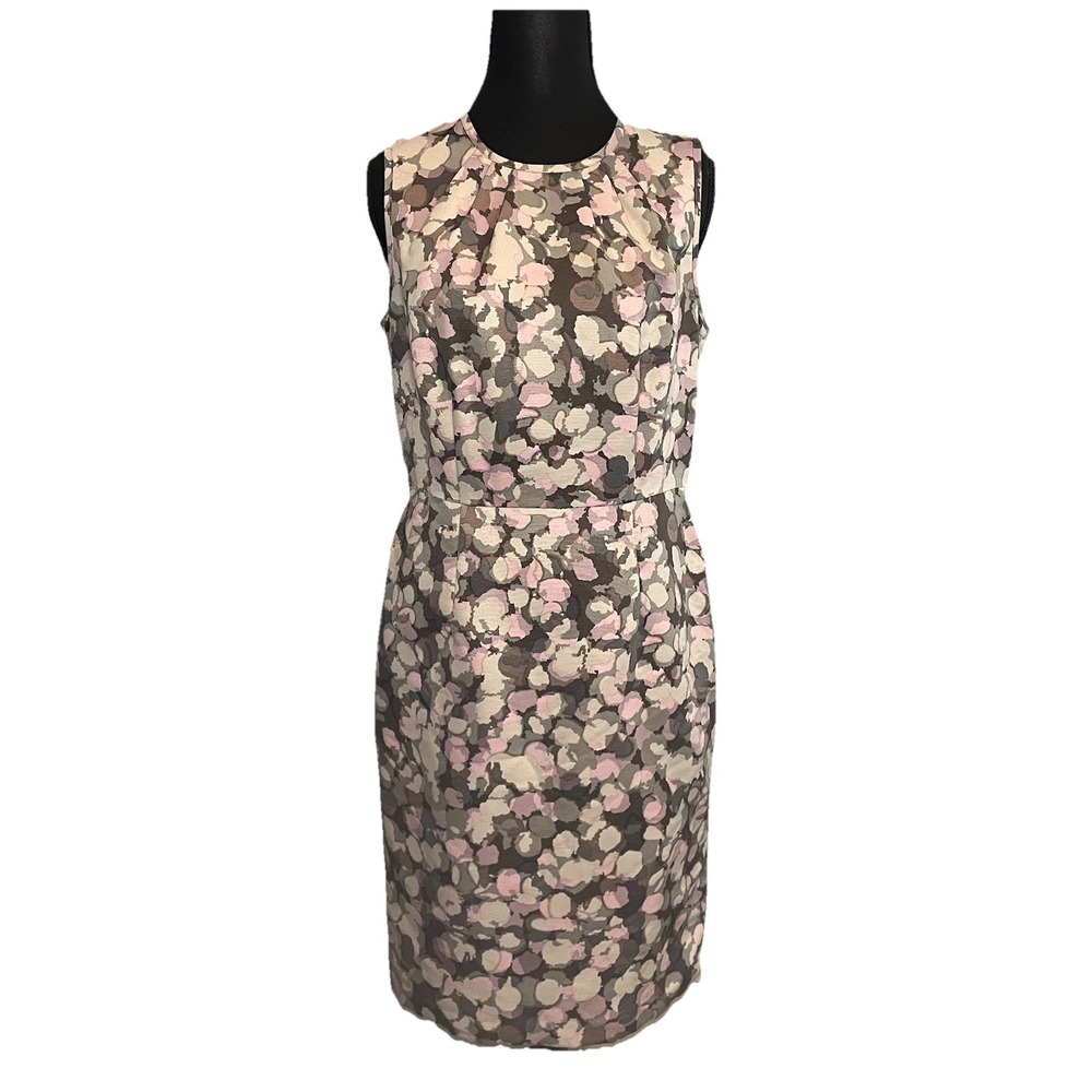 Sleeveless Floral Dot Print Sheath Dress Pink Gray 4 Timeless Romantic Corporate